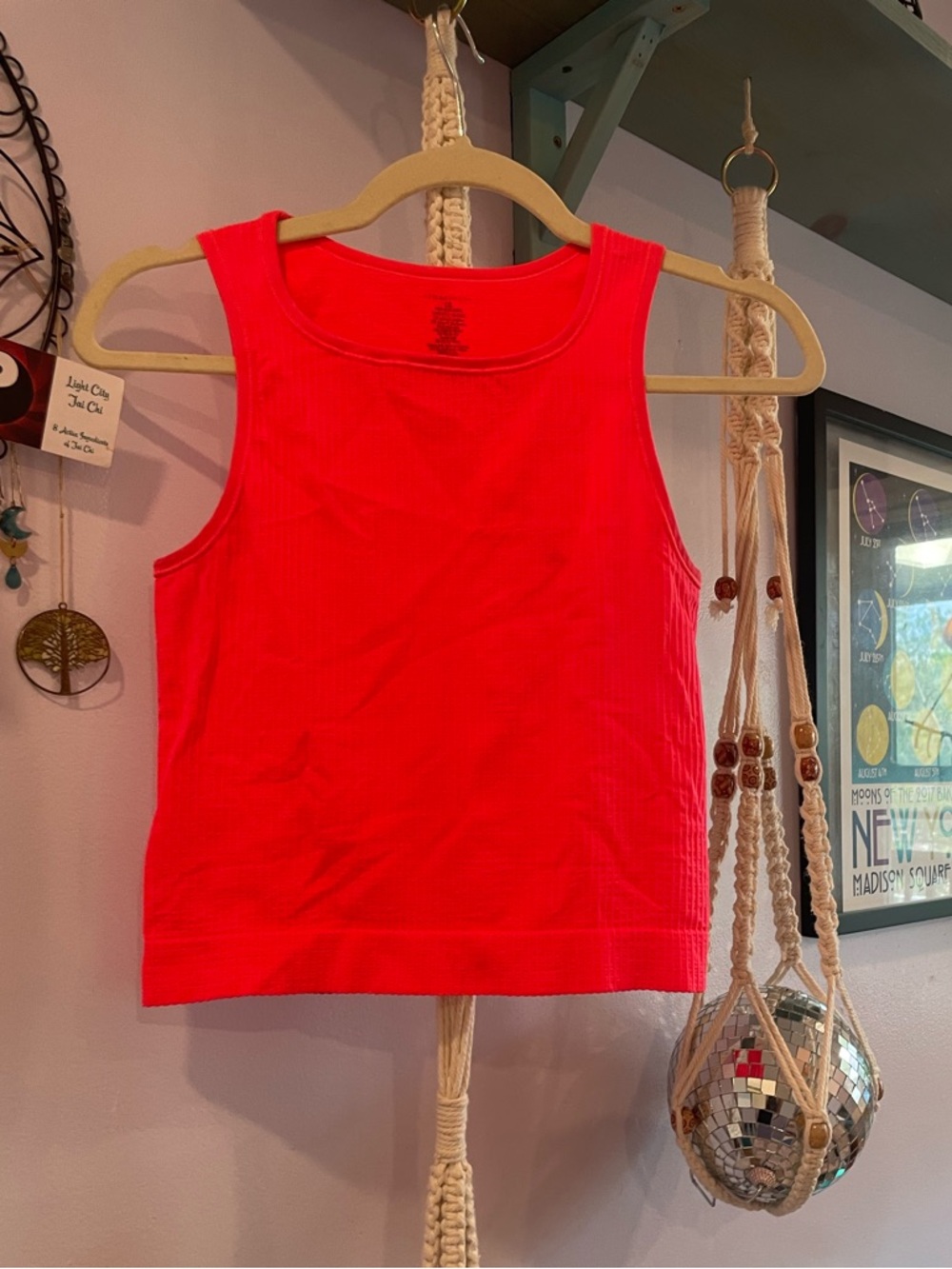 Anthropologie Ribbed Day Glow Neon Hot Pink Spandex Yoga Crop Top